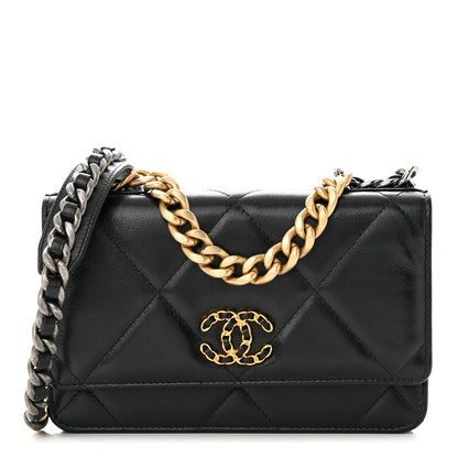 Chanel Lambskin Quilted Chanel 19 Wallet On Chain WOC Black 1 of 12