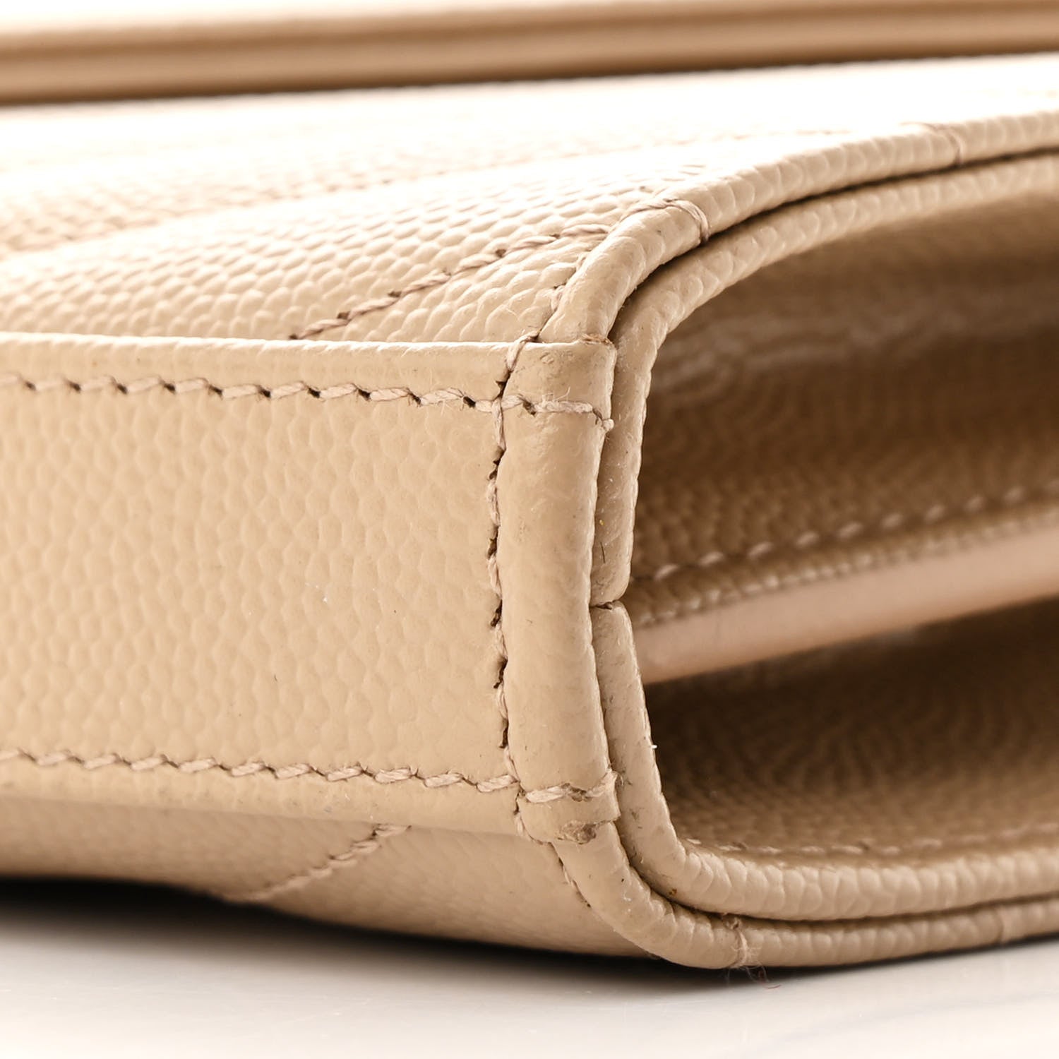 Saint Laurent Grain De Poudre Matelasse Chevron Cassandre Chain Wallet Dark Beige 11 of 12