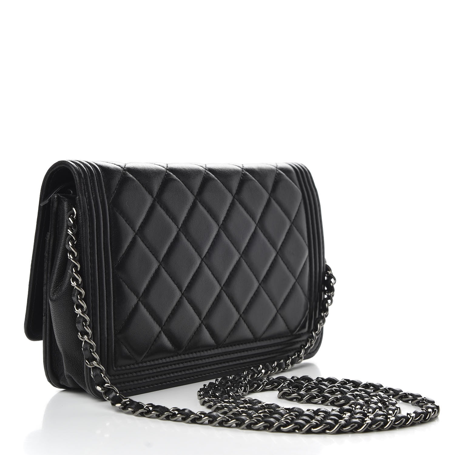 Chanel Lambskin Quilted Boy Wallet On Chain WOC Black 3 of 11