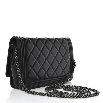 Chanel Lambskin Quilted Boy Wallet On Chain WOC Black 3 of 11
