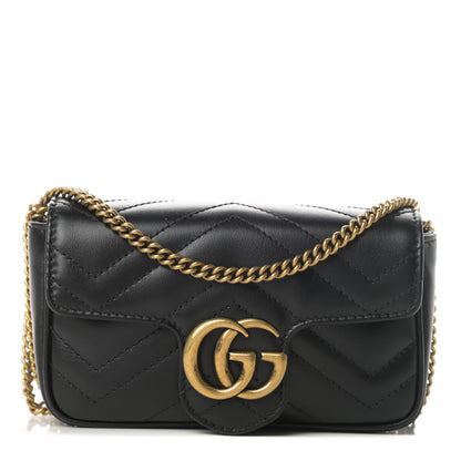 Gucci Calfskin Matelasse Super Mini GG Marmont Shoulder Bag Black 1 of 11