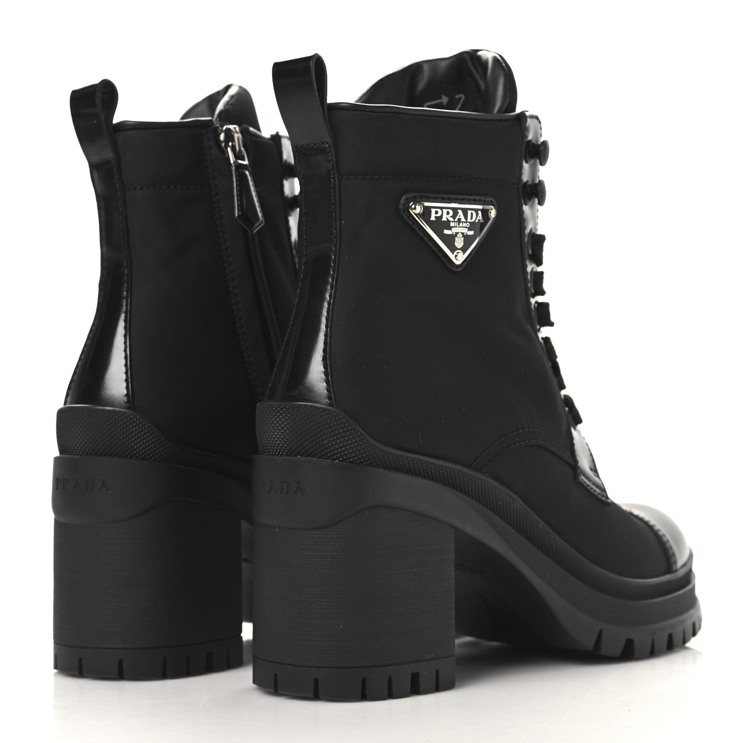 Spazzolato Re-Nylon Metal Triangle Logo Lace Up 85mm Boots 35 Black
