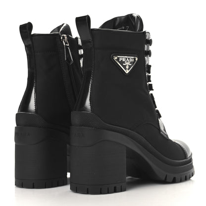 Prada Spazzolato Re-Nylon Metal Triangle Logo Lace Up 85mm Boots 35 Black 5 of 9