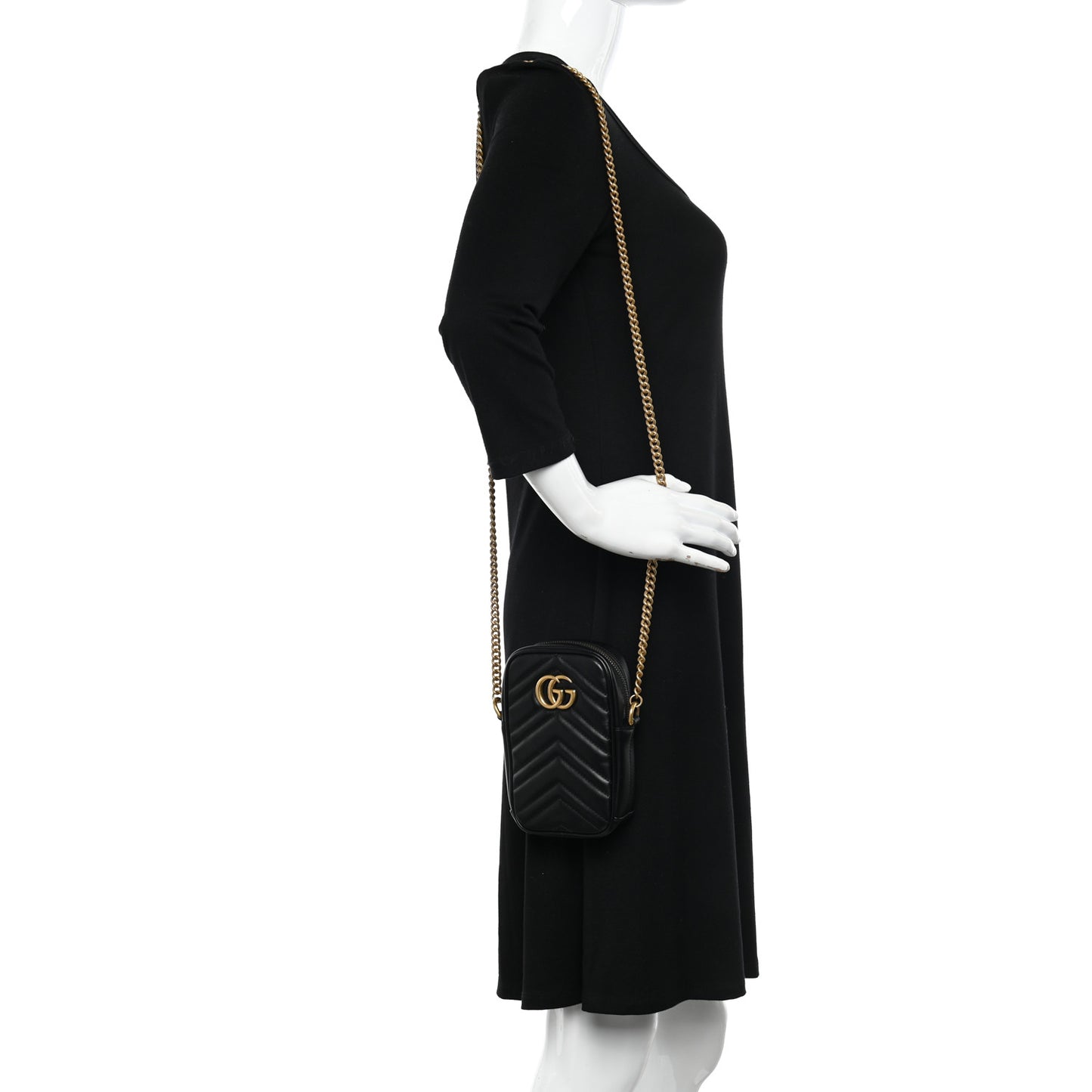 Calfskin Matelasse Mini GG Marmont Crossbody Bag Black
