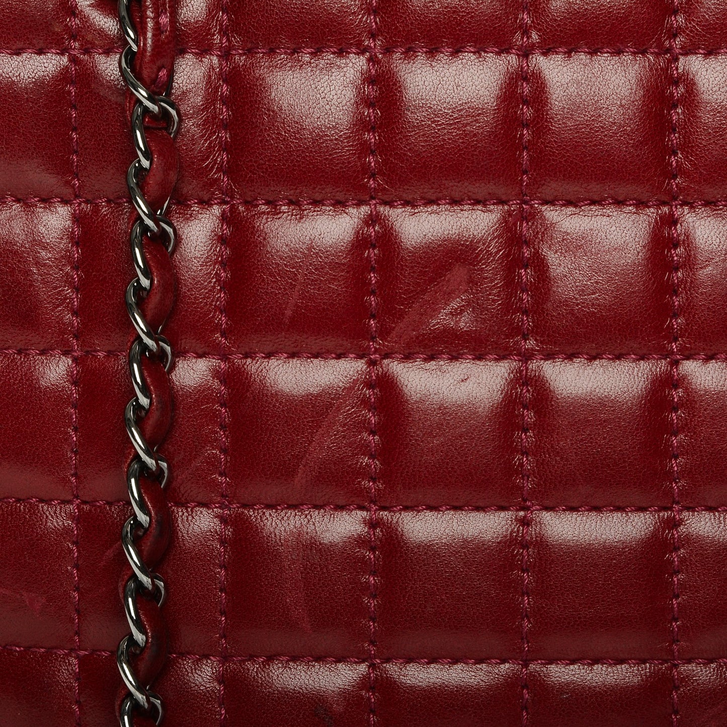 Lambskin Quilted Chocolate Bar Mademoiselle Shoulder Bag Red