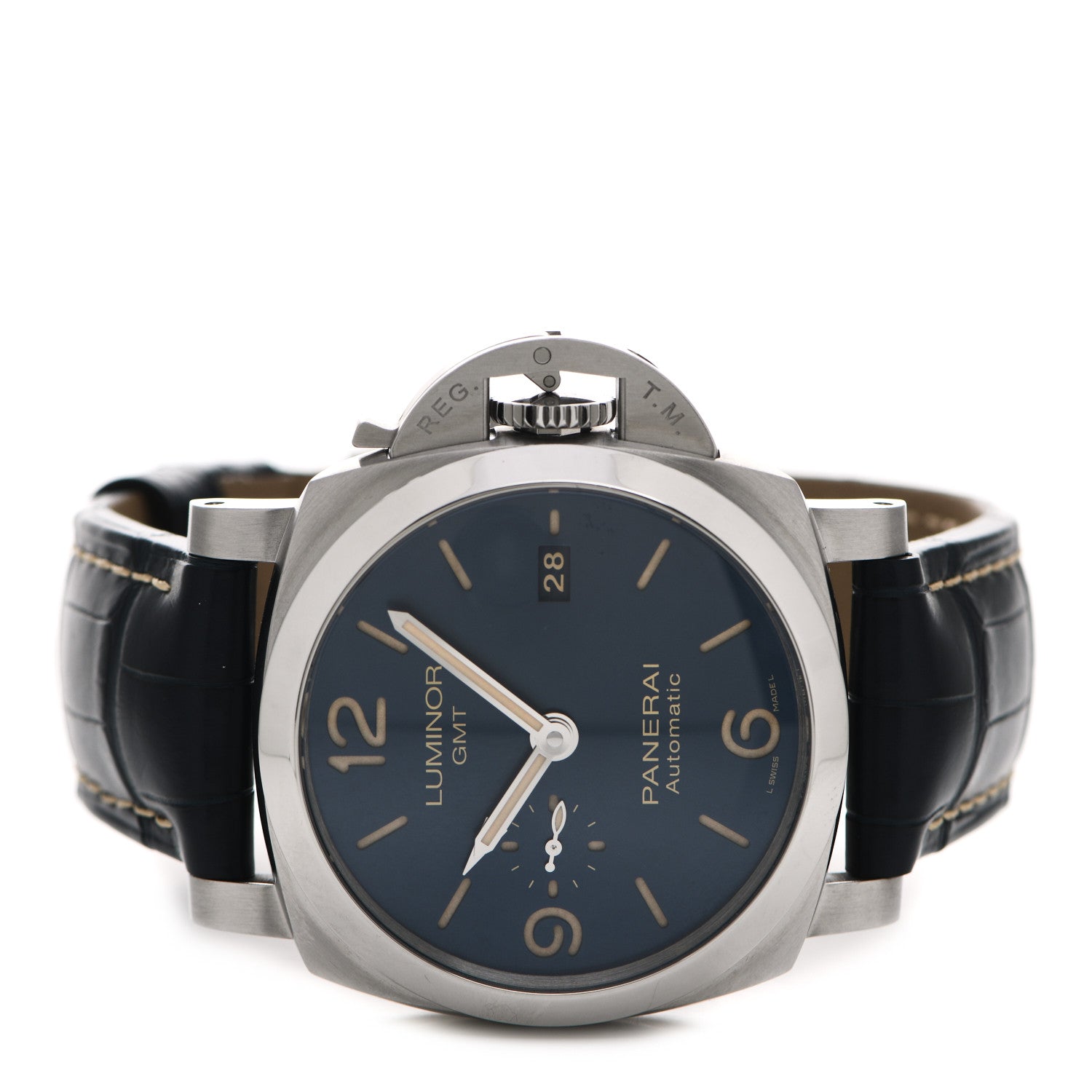 Panerai Stainless Steel Alligator 44mm Luminor 1950 GMT Automatic Watch Blue PAM01033 2 of 5