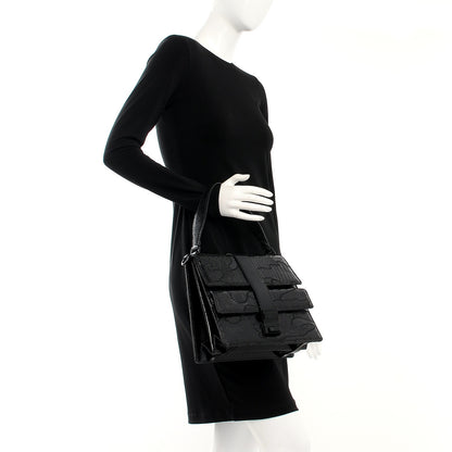 Valentino Garavani Lizard Ostrich Snakeskin Alligator Satchel Black 2 of 6