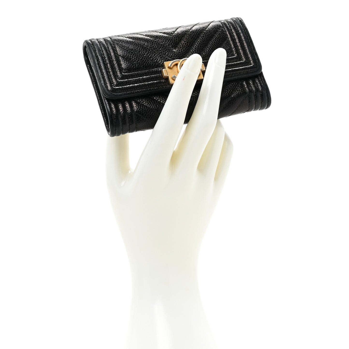 Caviar Chevron Quilted Boy Flap Card Holder Black