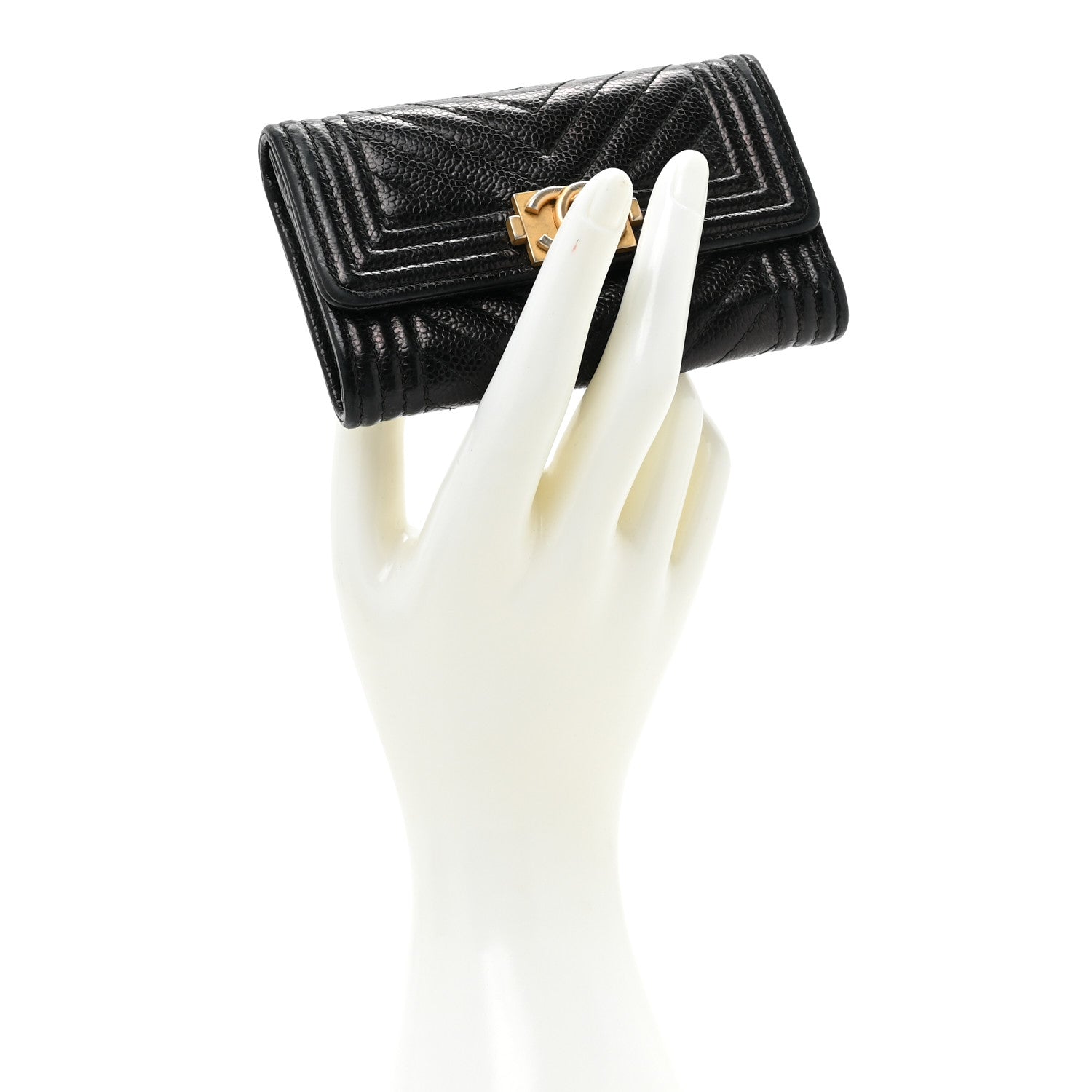 Chanel Caviar Chevron Quilted Boy Flap Card Holder Black 2 of 15