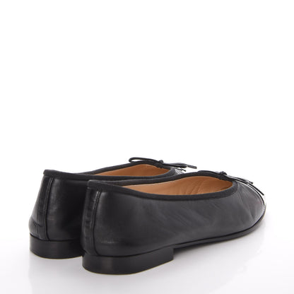 Chanel Lambskin Patent Cap Toe Ballerina Flats 38 Black 4 of 14