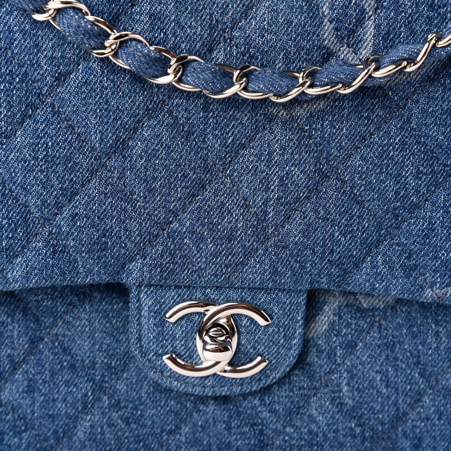 Chanel Denim Quilted CC Print Jumbo Single Flap Blue 8 of 10