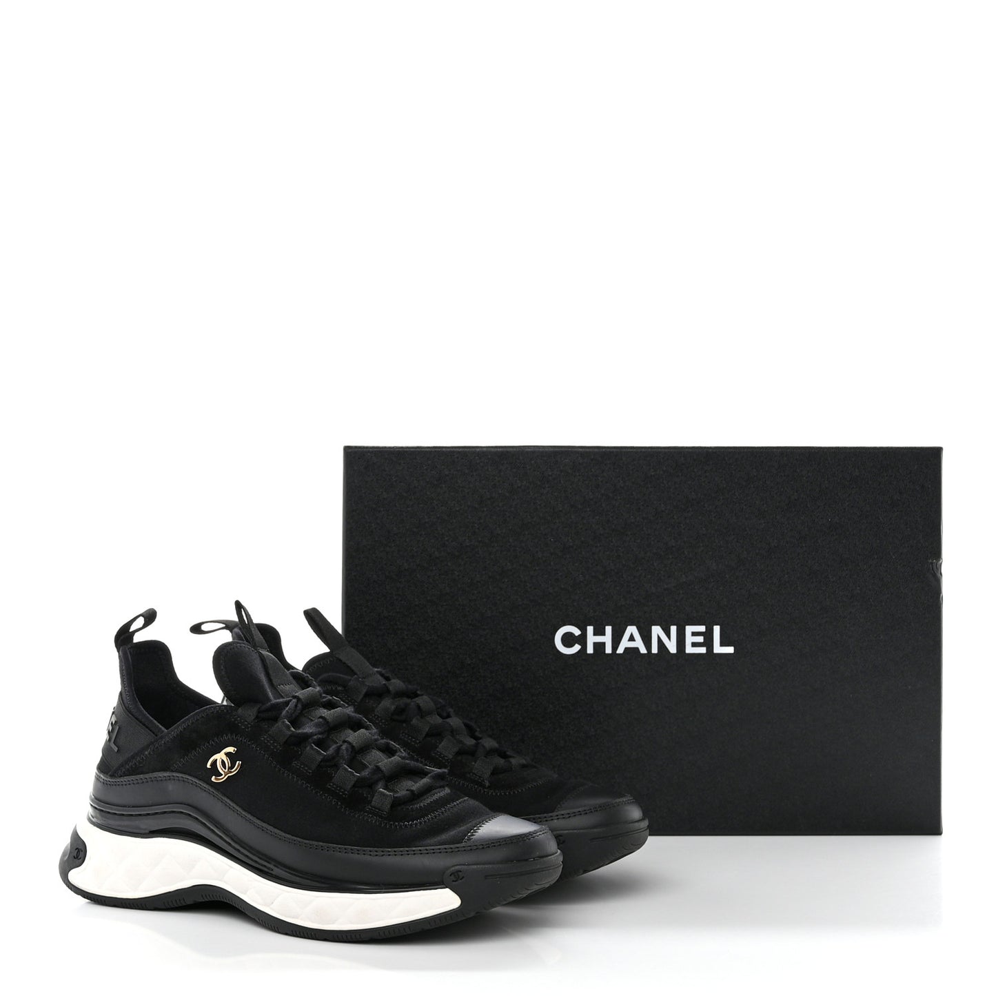 Velvet Calfskin Mixed Fibers CC Sneakers 36.5 Black