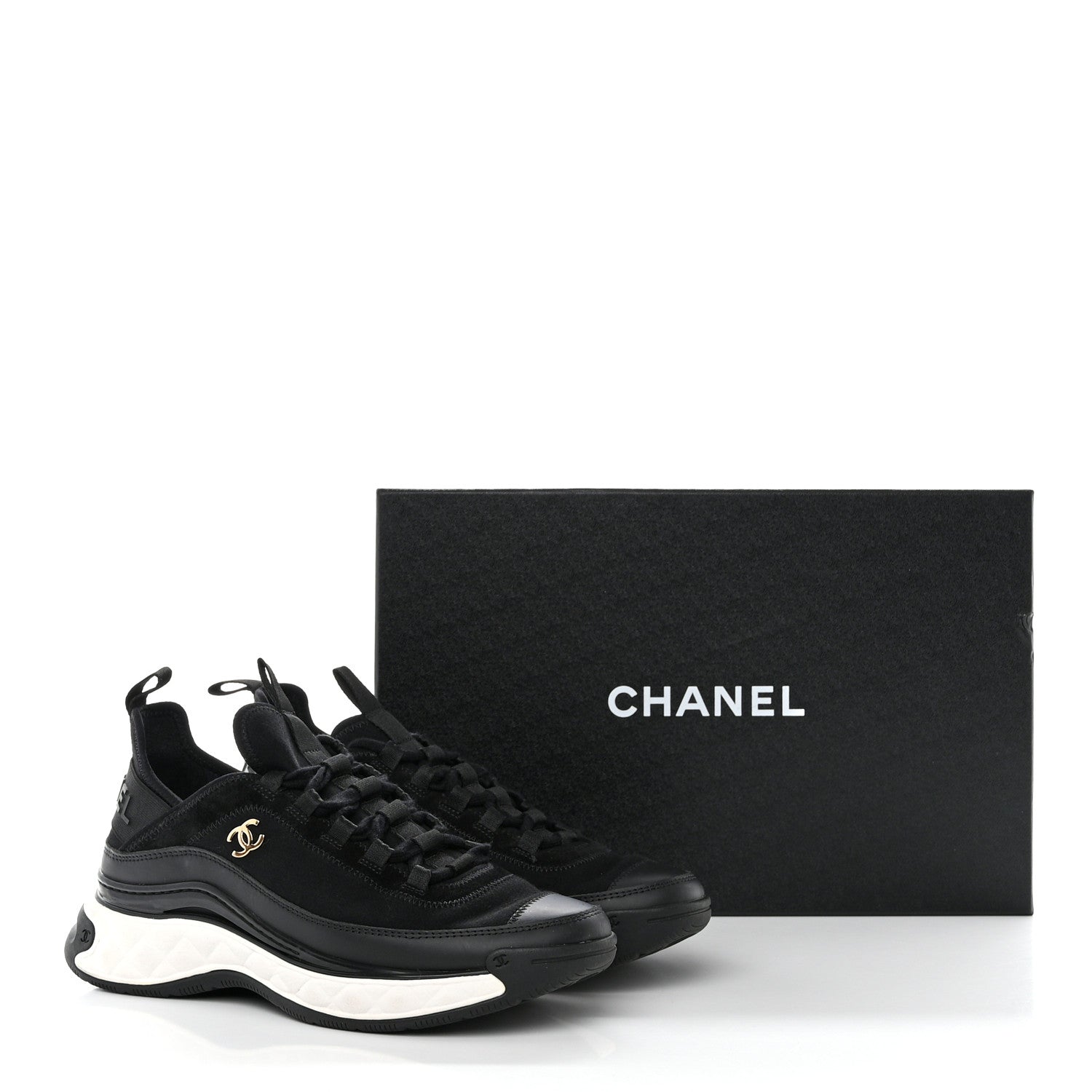 Chanel Velvet Calfskin Mixed Fibers CC Sneakers 36.5 Black 9 of 9