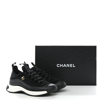 Chanel Velvet Calfskin Mixed Fibers CC Sneakers 36.5 Black 9 of 9