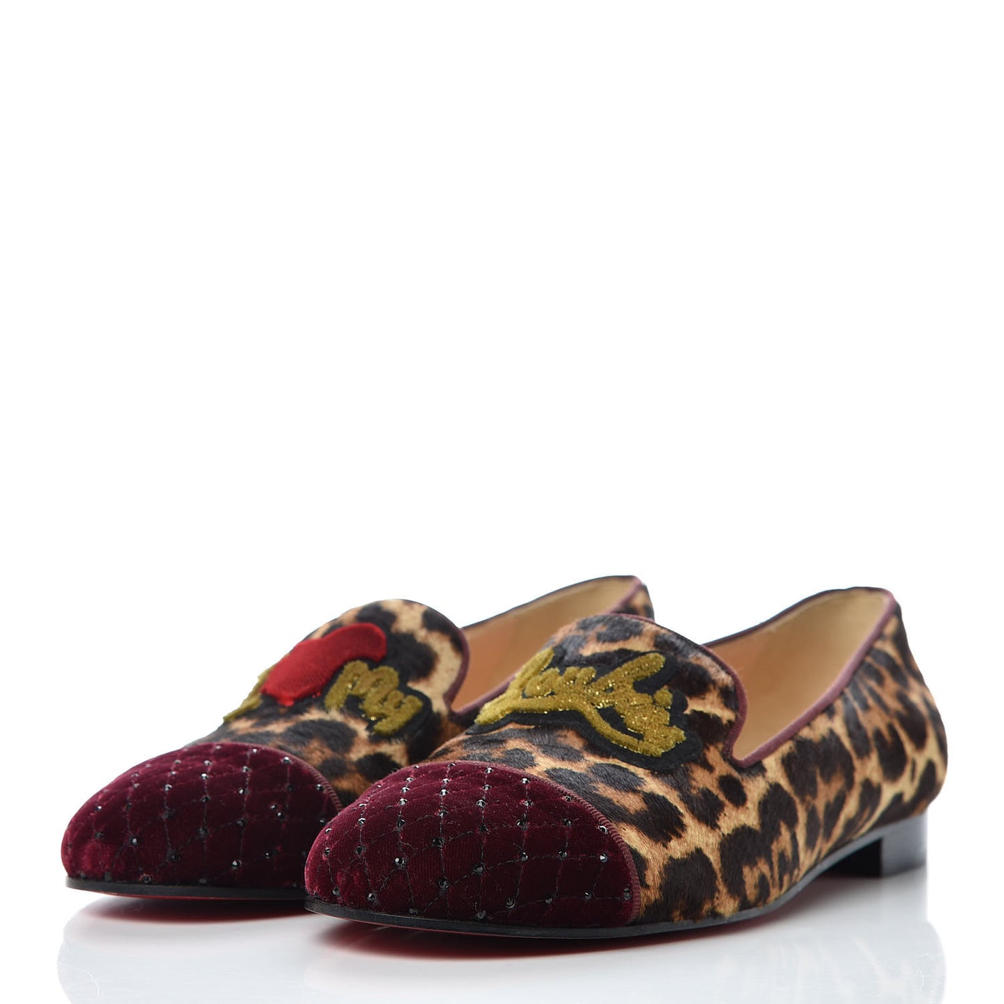 Leopard Print Calf Hair Cap Toe I Love My Loubies Loafers 38.5 Red