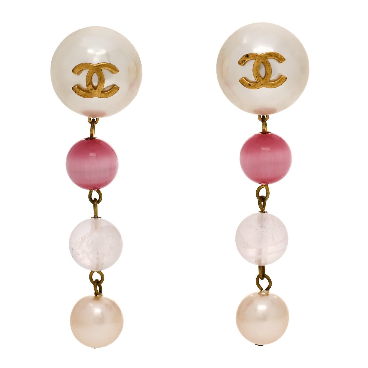 Chanel Enamel Bead CC Drop Clip On Earrings Gold Multicolor 1 of 4
