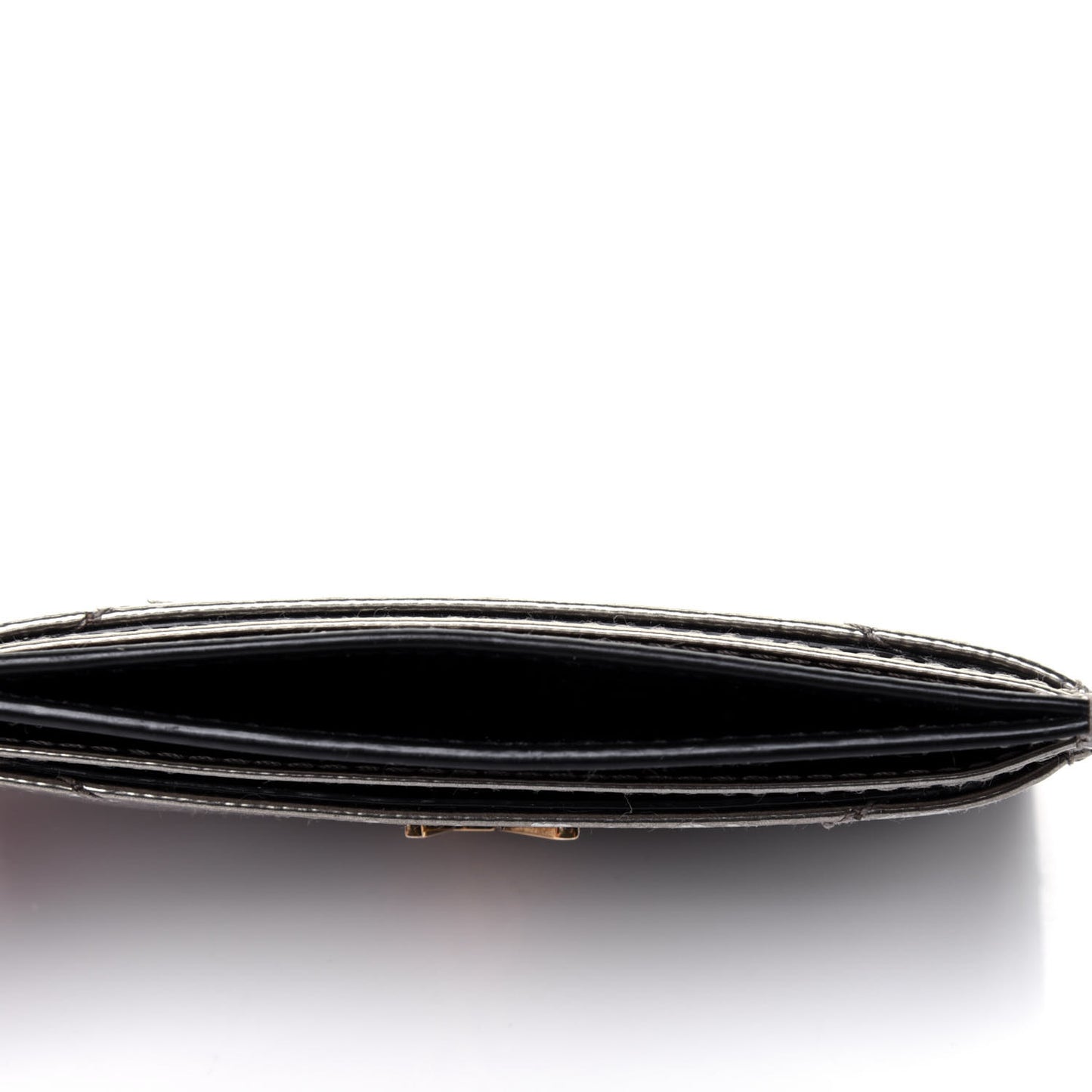Metallic Grain De Poudre Matelasse Chevron Monogram Credit Card Case Pimbo