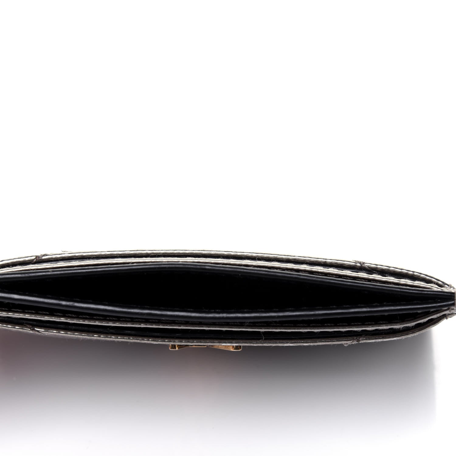 Saint Laurent Metallic Grain De Poudre Matelasse Chevron Monogram Credit Card Case Pimbo 5 of 14