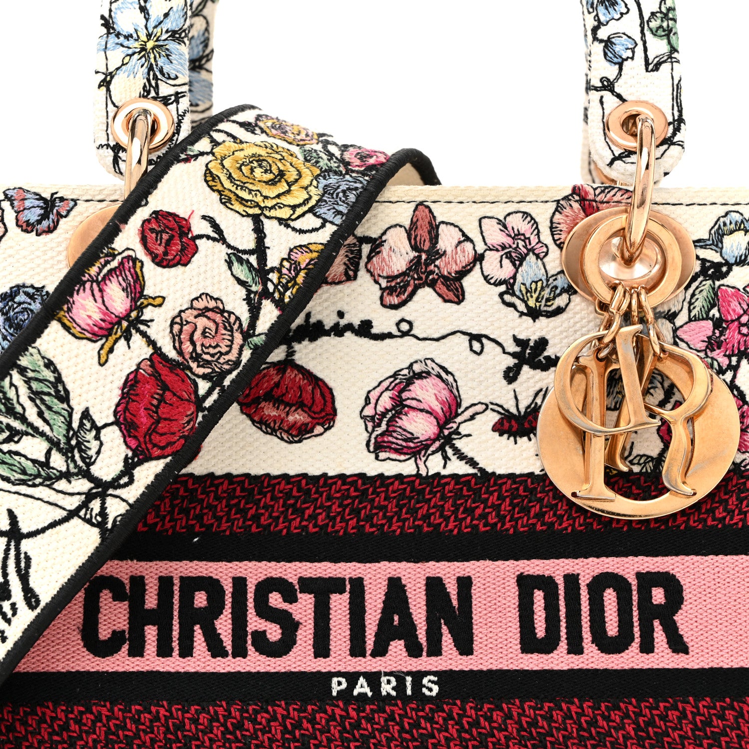 Christian Dior Canvas Florilegio Embroidered Medium Lady D-Lite White Multicolor 8 of 15