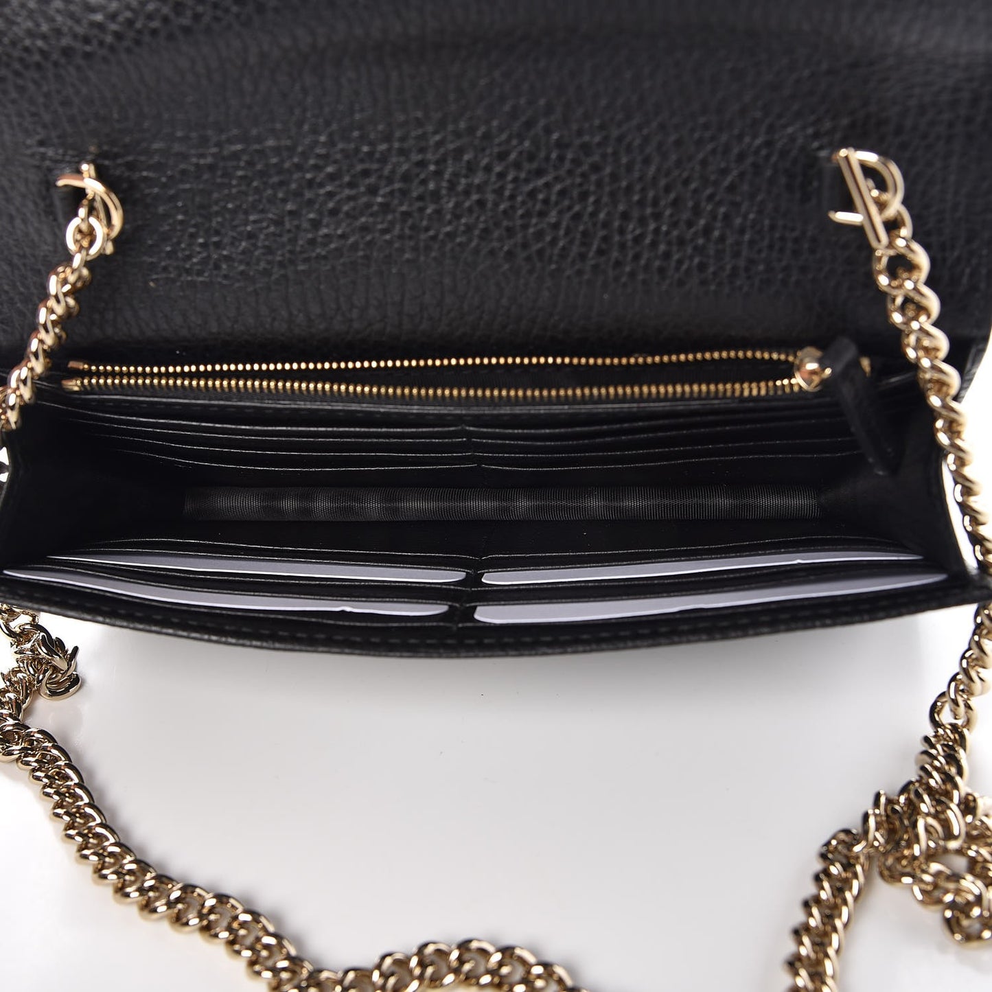 Dollar Calfskin Interlocking G Chain Wallet Black