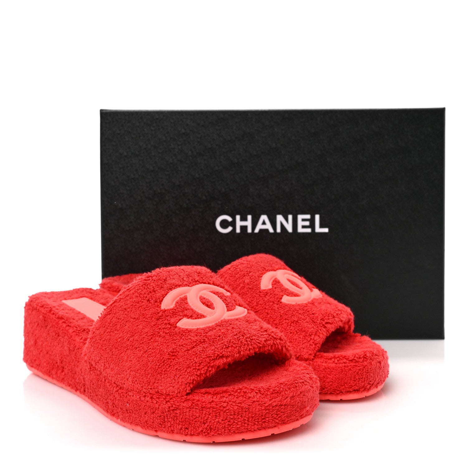 Chanel Terry CC Flat Mules Sandals 38 Dark Red Orange 9 of 9
