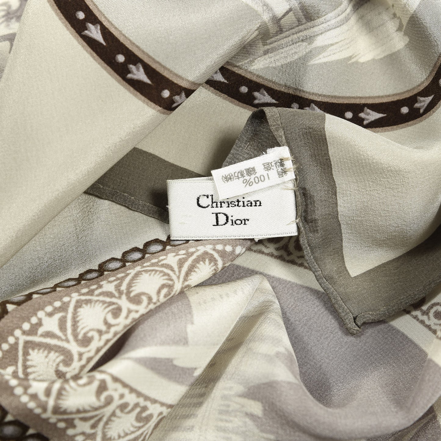 Silk Square Scarf Beige Gray