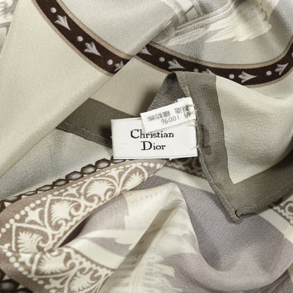 Christian Dior Silk Square Scarf Beige Gray 4 of 4