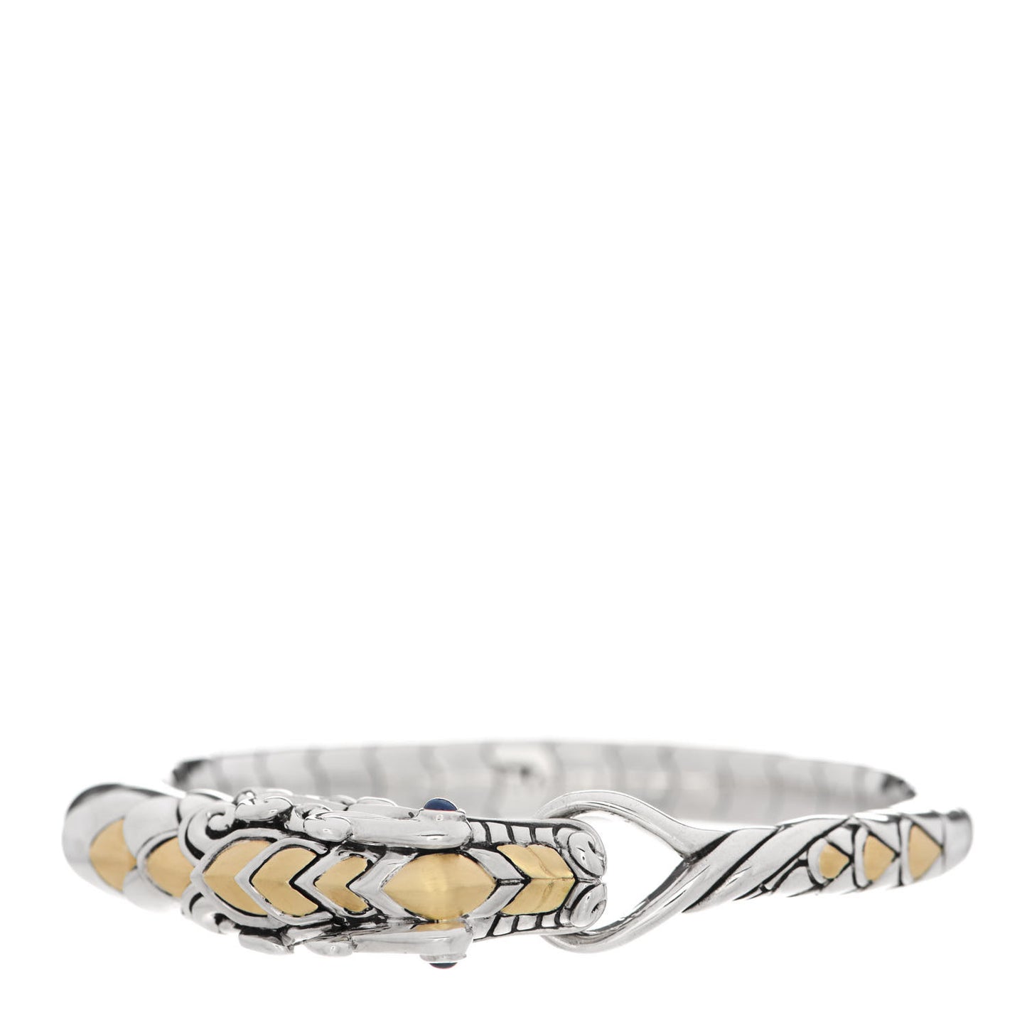 Sterling Silver 18K Yellow Gold Blue Sapphire Naga Dragon Bangle Bracelet