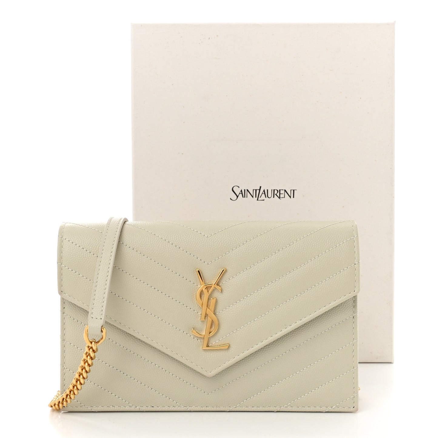 Grain De Poudre Matelasse Chevron Monogram Envelope Chain Wallet Crema Soft