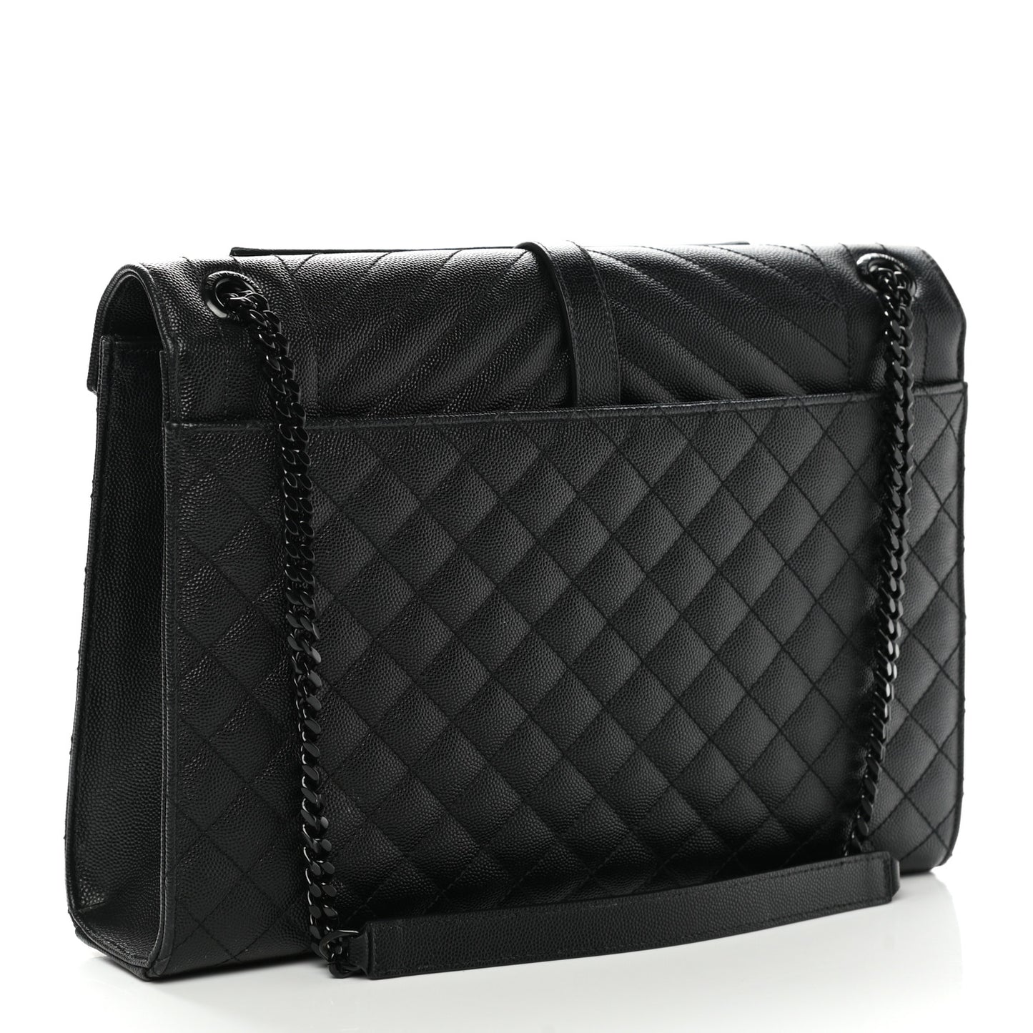 Grain De Poudre Textured Mixed Matelasse Large Triquilt Monogram Monochrome Satchel Black