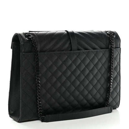Saint Laurent Grain De Poudre Textured Mixed Matelasse Large Triquilt Monogram Monochrome Satchel Black 3 of 14