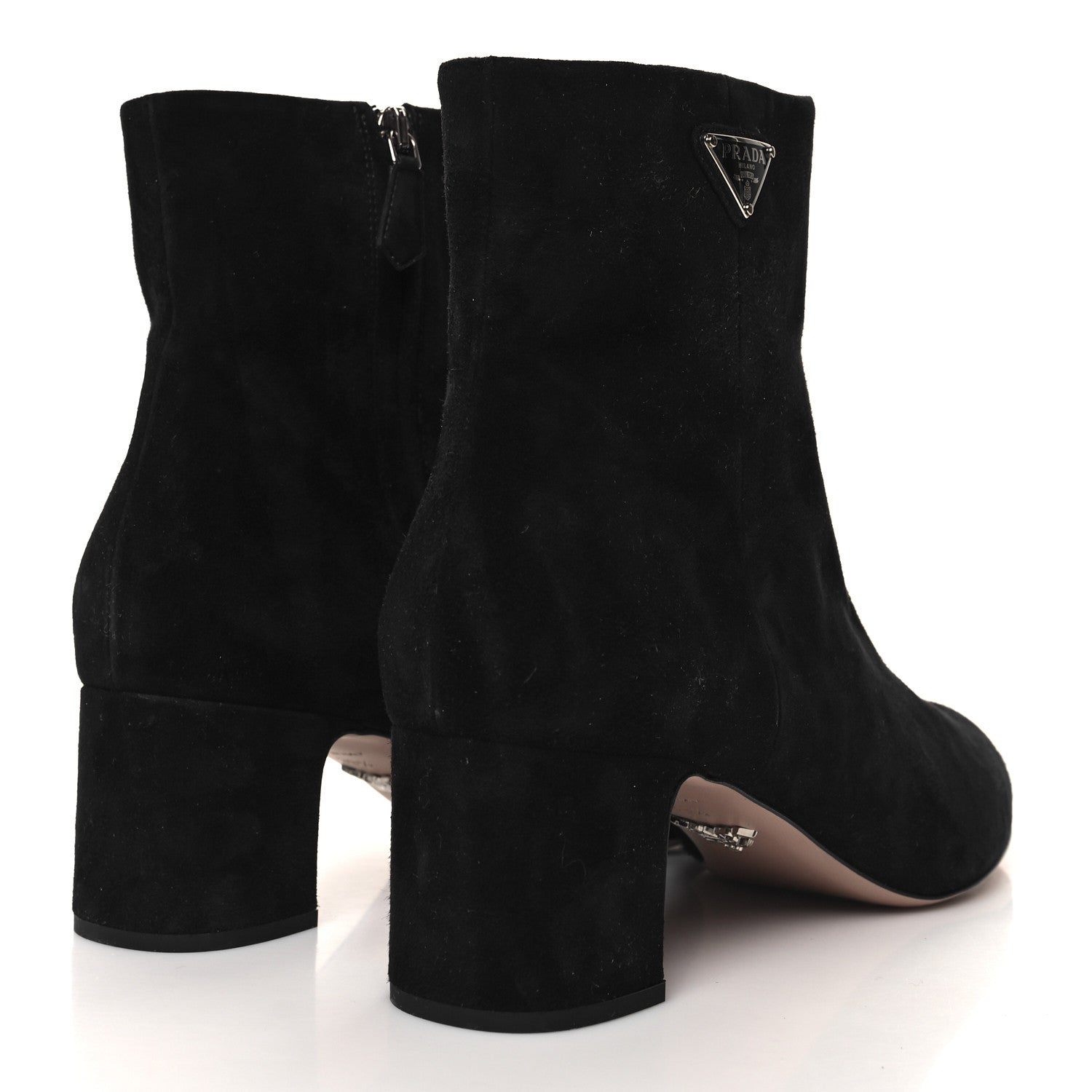 Prada Velvet Metal Triangle Logo Zip 65mm Boots 39.5 Black 4 of 7