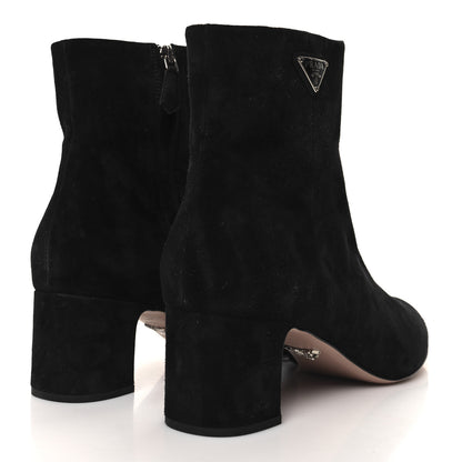 Prada Velvet Metal Triangle Logo Zip 65mm Boots 39.5 Black 4 of 7