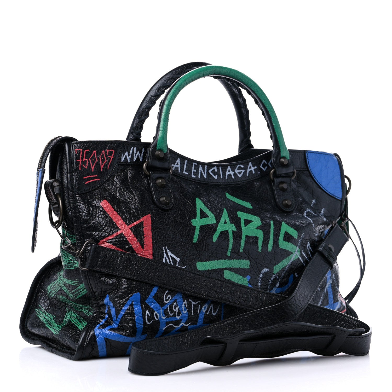 Balenciaga Agneau Graffiti All Over Classic Hardware City Black Vert Rouge 3 of 9