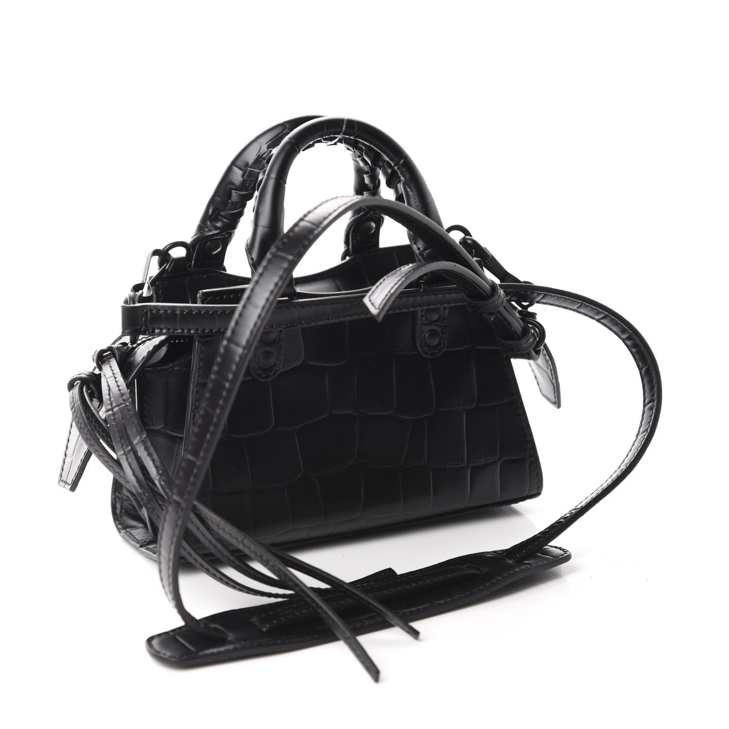 Balenciaga Semi Shiny Calfskin Crocodile Embossed Neo Classic Black Hardware Nano City Crossbody Black 3 of 10