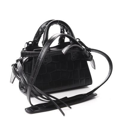 Balenciaga Semi Shiny Calfskin Crocodile Embossed Neo Classic Black Hardware Nano City Crossbody Black 3 of 10