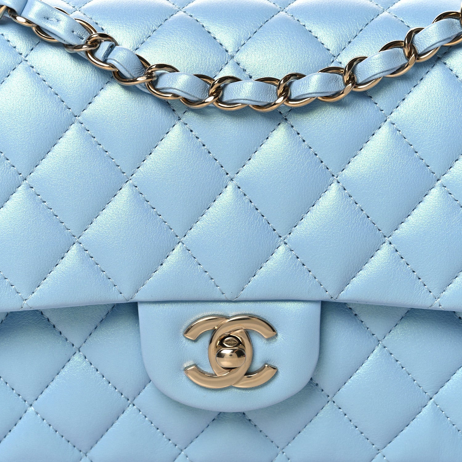 Chanel Iridescent Lambskin Quilted Medium Double Flap Light Blue 8 of 10
