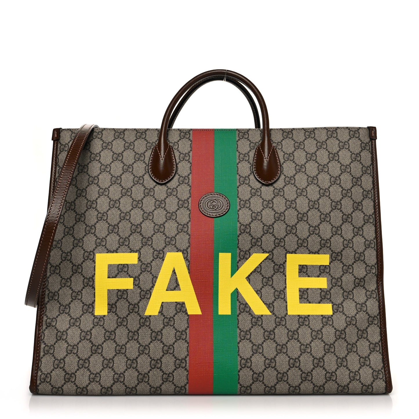GG Supreme Monogram Fake/Not Large Retro Interlocking G Tote Bag Beige Brown Sugar