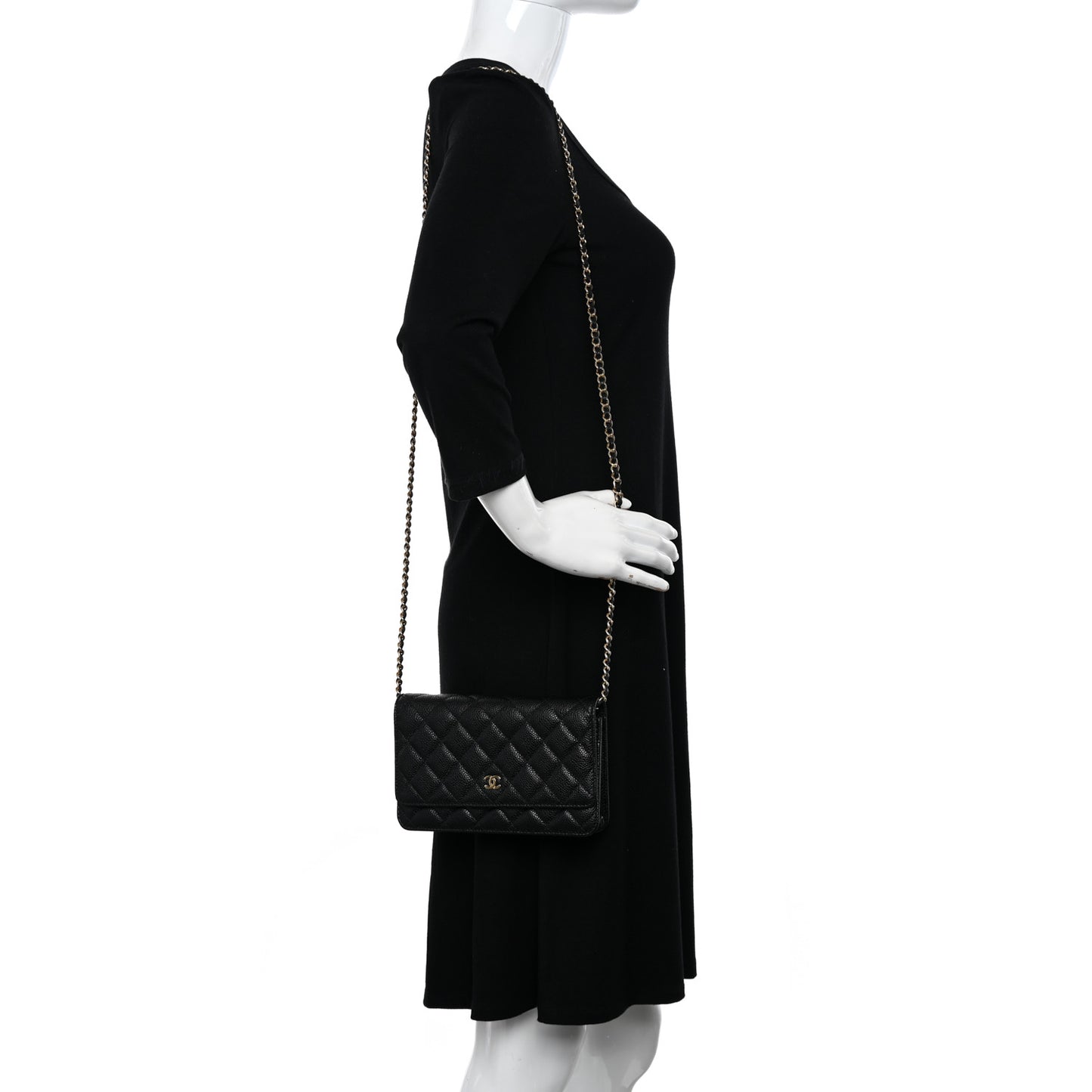 Caviar Quilted Wallet on Chain WOC Black