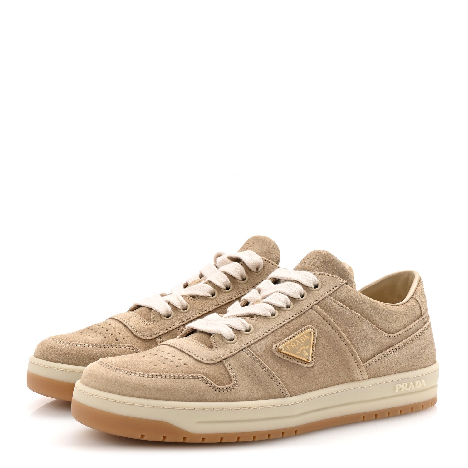 Prada Suede Triangle Womens Downtown Low Top Sneakers 39 Ecru 4 of 10