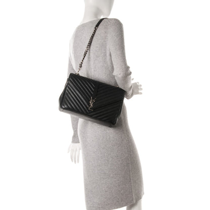 Saint Laurent Sheepskin Matelasse Chevron Monogram Large College Satchel Black 2 of 8