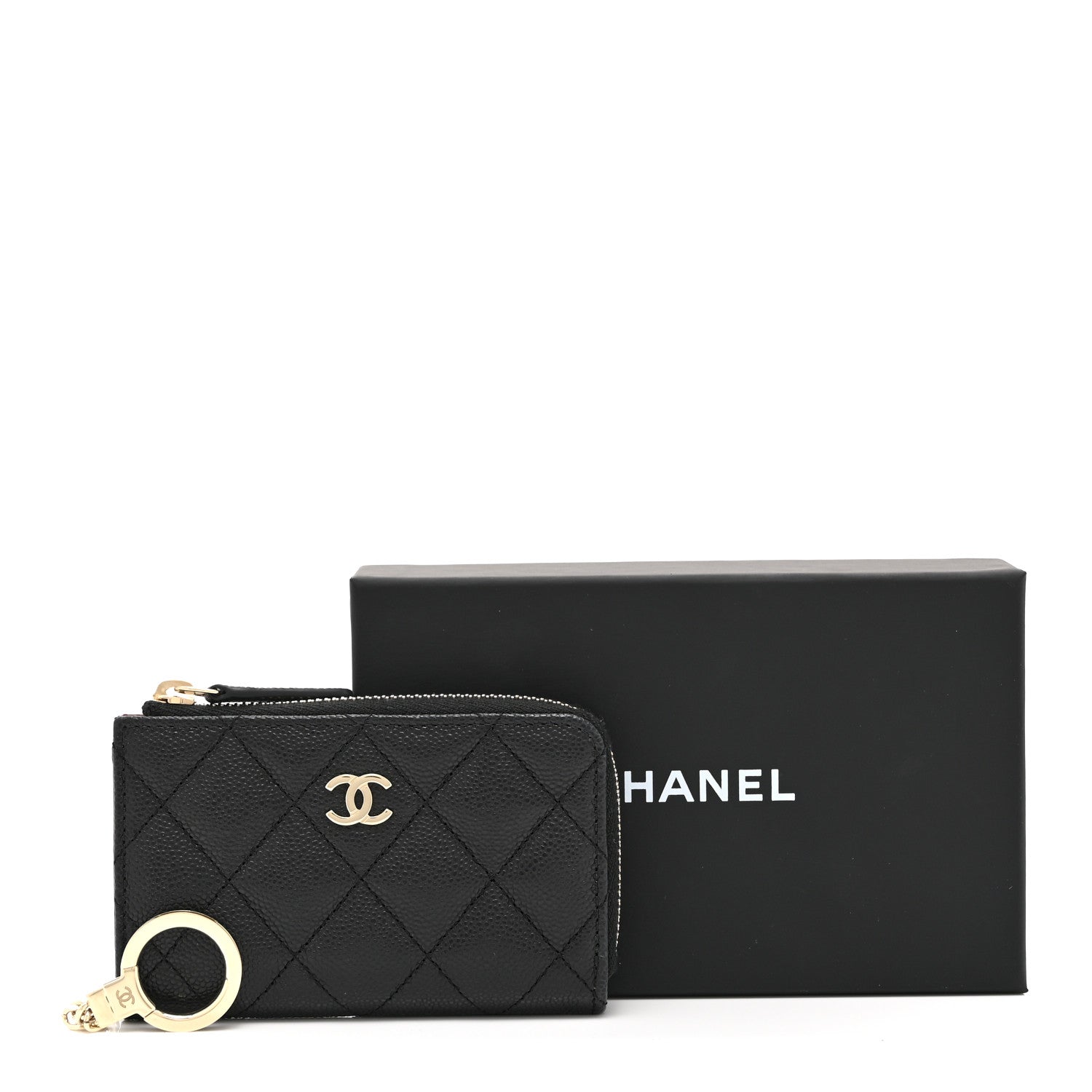 Chanel Caviar Quilted Zipped Key Holder Case Black 1870895
