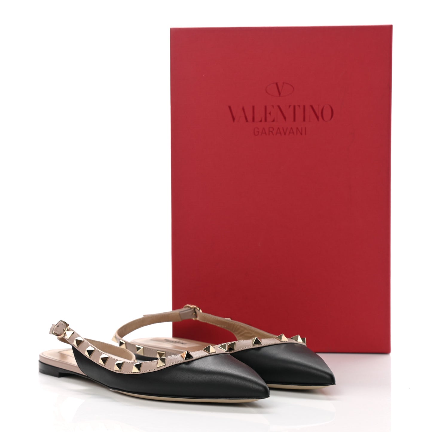 Nappa Rockstud Slingback Flats 37.5 Black Poudre