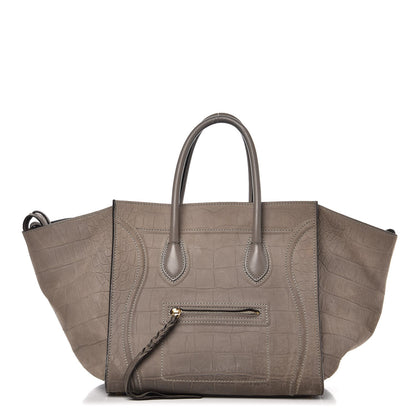 Celine Crocodile Embossed Nubuck Medium Phantom Luggage Grey 1 of 16