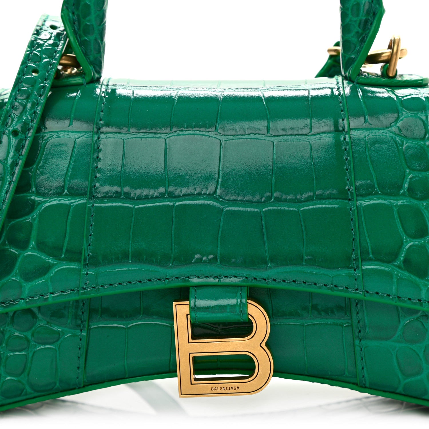 Balenciaga Shiny Calfskin Crocodile Embossed Hourglass Top Handle Bag XS Jade 8 of 10