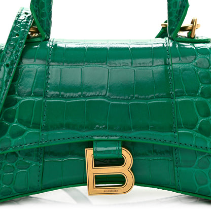 Balenciaga Shiny Calfskin Crocodile Embossed Hourglass Top Handle Bag XS Jade 8 of 10