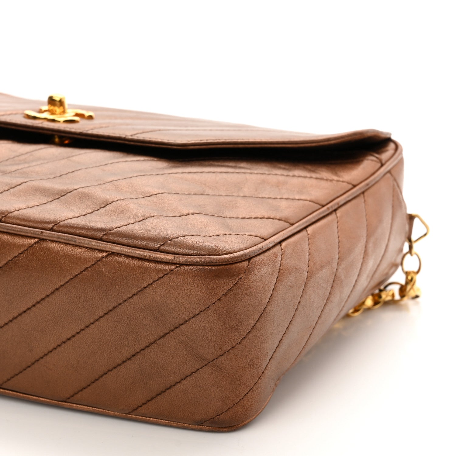 Chanel Metallic Lambskin Diagonal Quilted Tassel Camera Bag Bronze 12 of 16