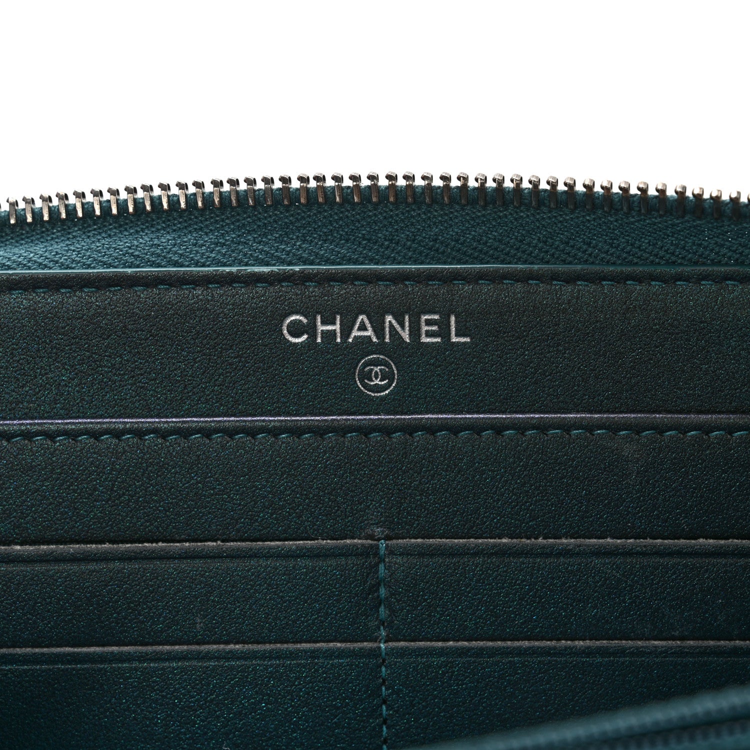 Chanel Iridescent Caviar Quilted Medium Filigree Zip Around Wallet Dark Turquoise 5 of 10