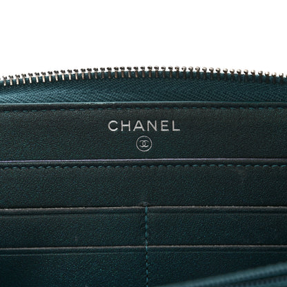 Chanel Iridescent Caviar Quilted Medium Filigree Zip Around Wallet Dark Turquoise 5 of 10