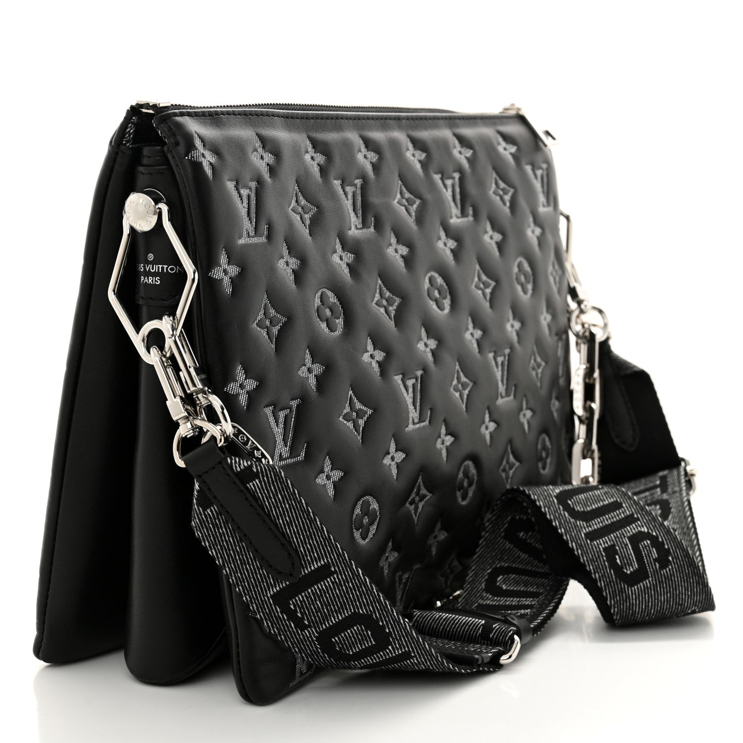 Lambskin Embossed Monogram Coussin MM Black Gray